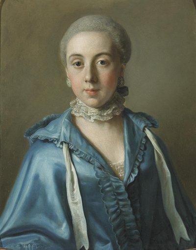 Retrato de una dama con un vestido azul y cuello de encaje de Jean Étienne Liotard